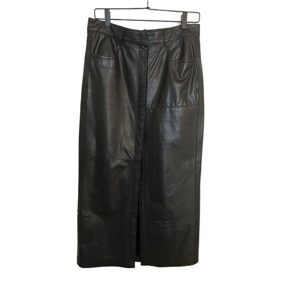 Dresses & Skirts - LONG Black Leather Skirt With Snap Closure Size 8